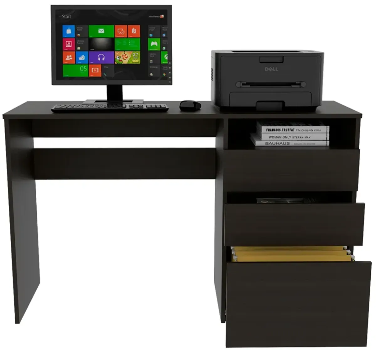 Dublin Three Drawer Computer Desk, One Shelf -Black