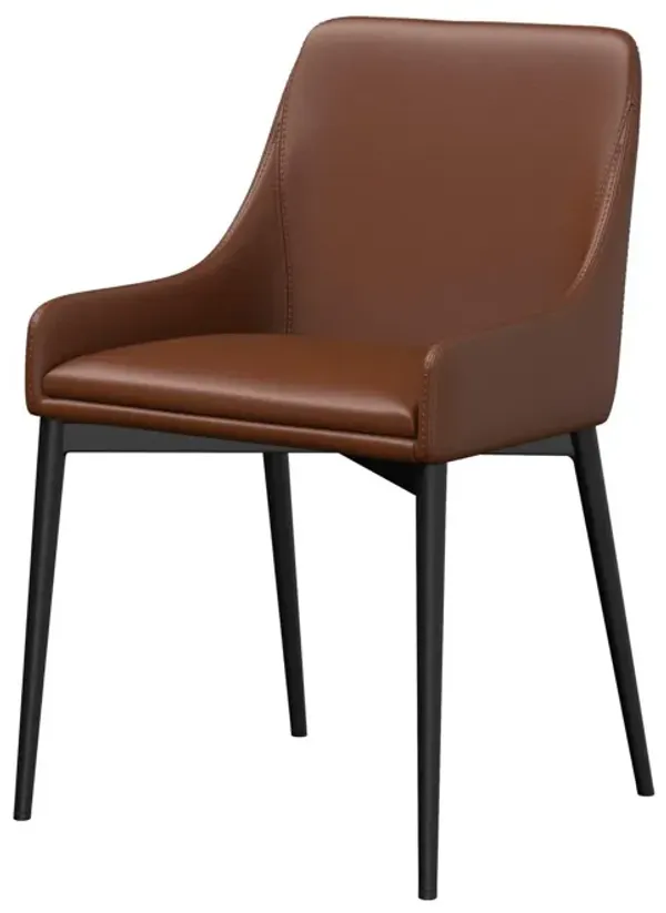 21 Inch Dining Chair, Set of 2, Sleek Black Base, Vegan Leather, Cognac - Benzara