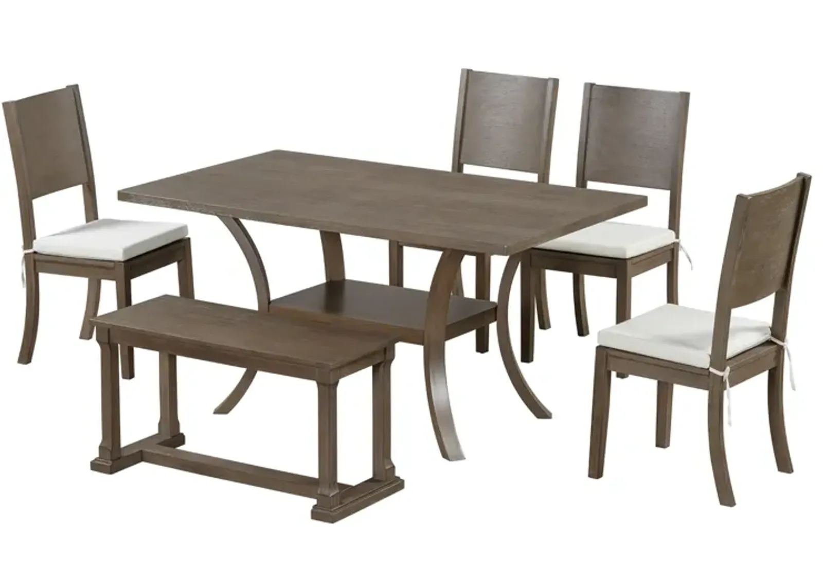 Merax 6-Piece Wood Dining Table Chairs Bench Set