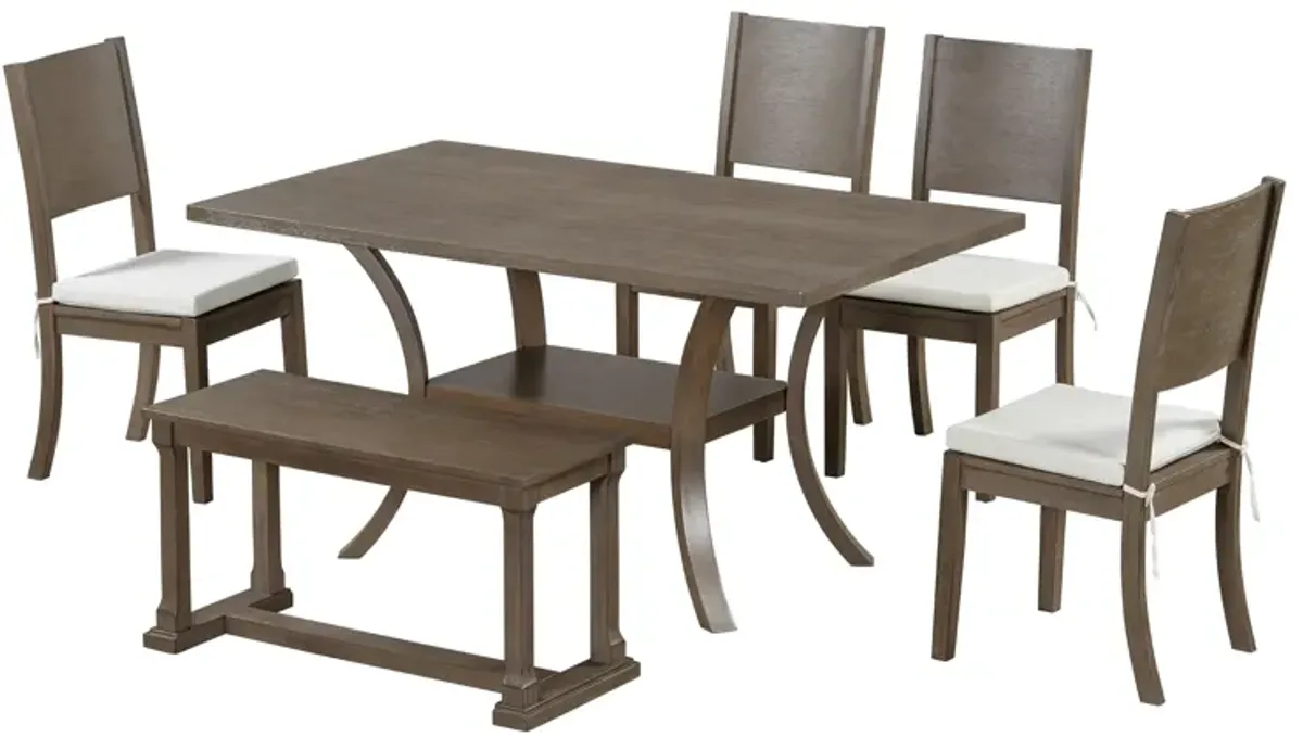 Merax 6-Piece Wood Dining Table Chairs Bench Set