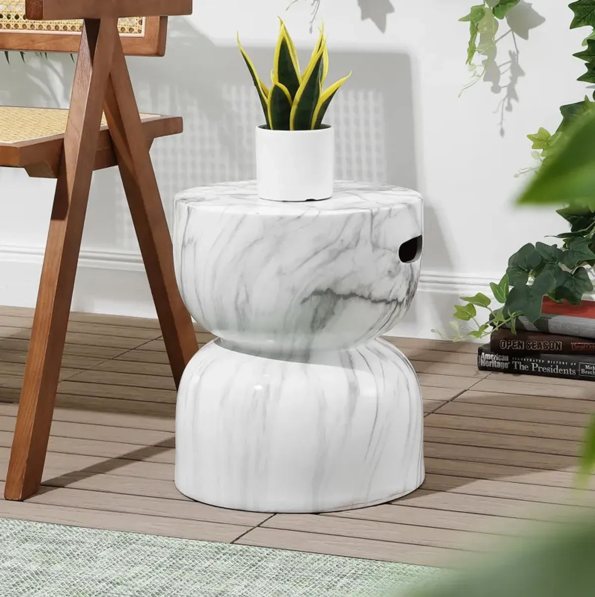 Zakhai Contemporary Modern Marble Glaze Drum Indoor/Outdoor Garden Stool