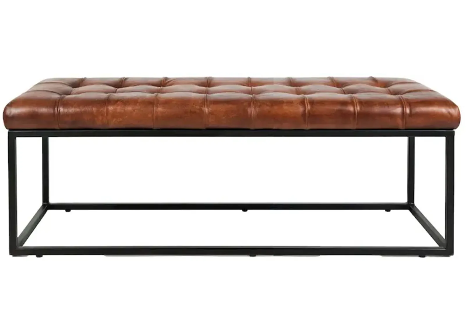 Jofran Global Archive 50 Genuine Distressed Leather Mid-Century Modern Ottoman Bench