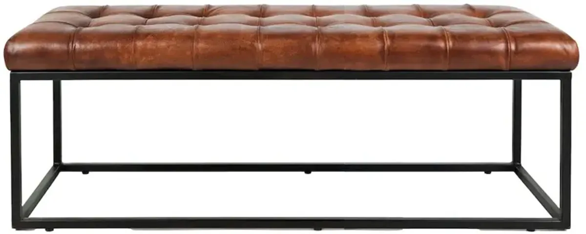 Jofran Global Archive 50 Genuine Distressed Leather Mid-Century Modern Ottoman Bench