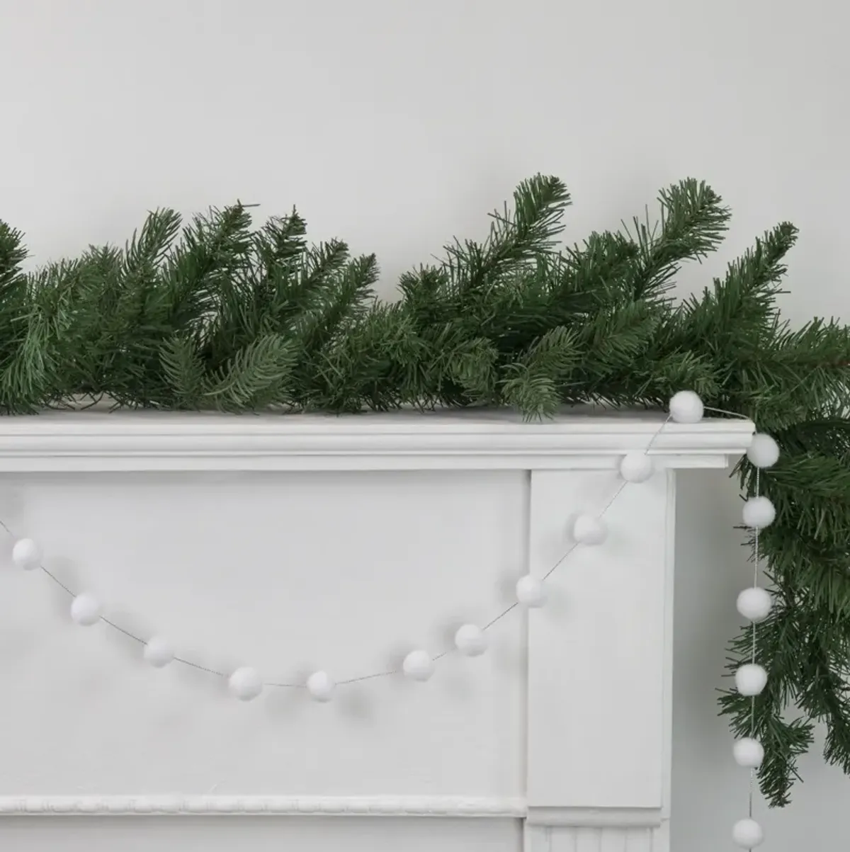 9' White Plush Snowball Christmas Garland