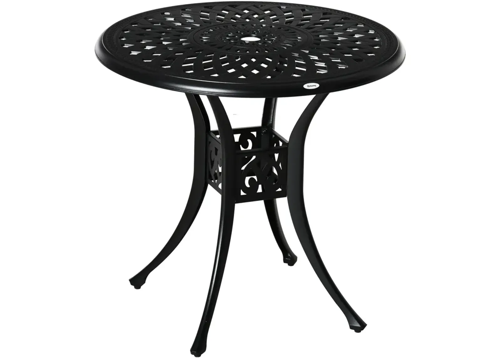 Black Outdoor Dining: 30" Round Cast Aluminum Table with Umbrella Hole