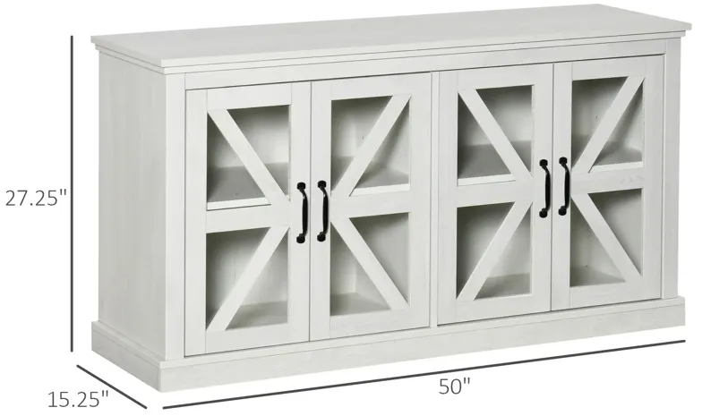 White Dining Storage: Rustic Buffet Sideboard with Glass Door