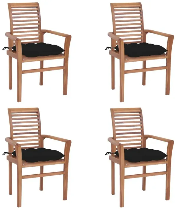 Lima Outdoor Dining Side Chair Set of 4, Brown Teak Wood, Black Fabric - Benzara