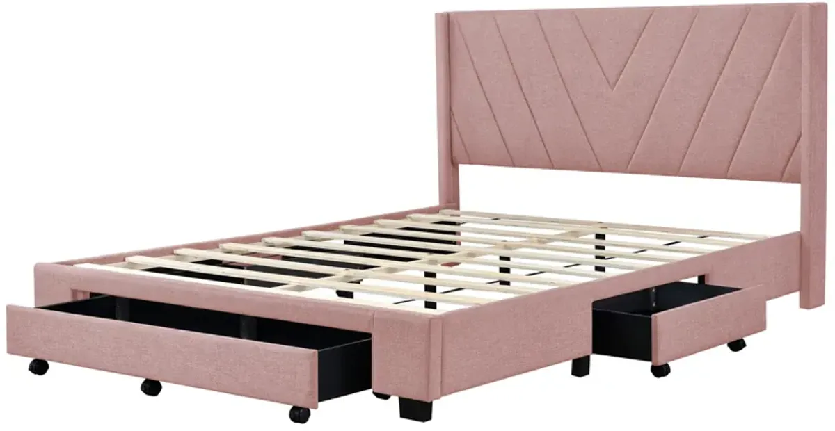 Merax Linen Upholstered Platform Bed with 3 Drawers