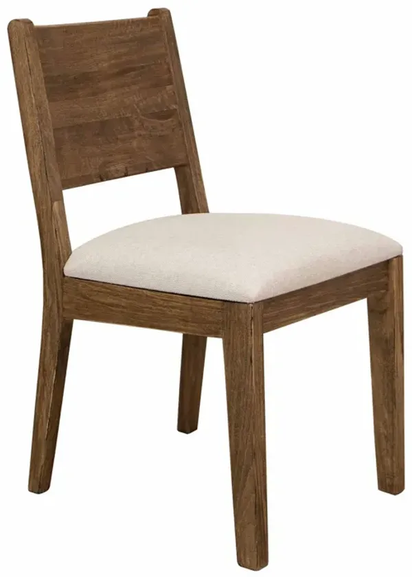 Olum 21 Inch Dining Chair Set of 2, Cushioned Fabric Upholstery, Brown Wood - Benzara