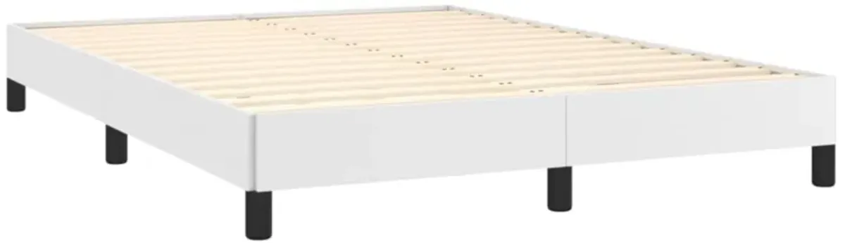 vidaXL Full Bed Frame in White - Faux Leather, Modern Design, Fits 53.9"x74.8" Mattress