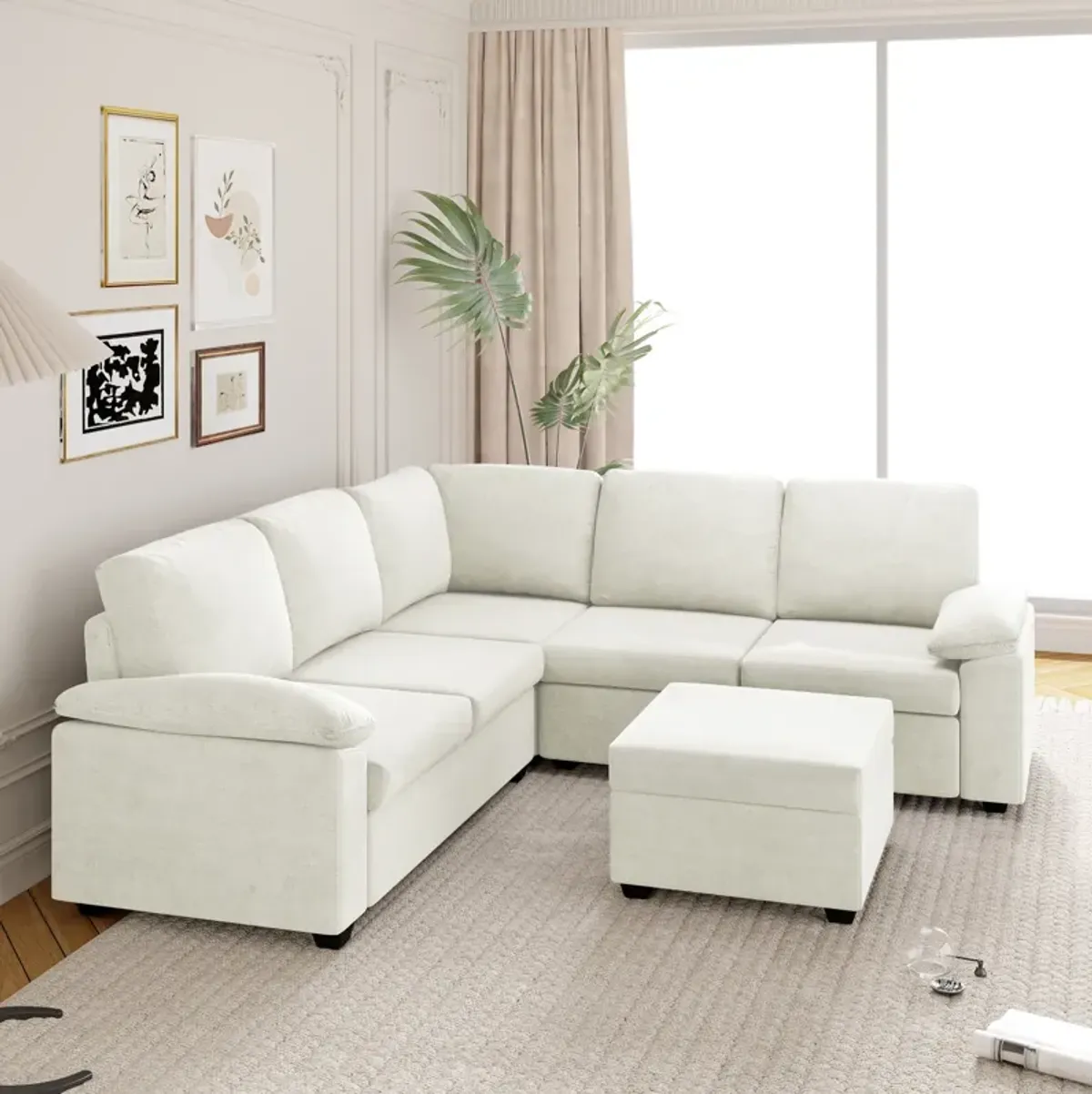 Merax Modern Velvet Sectional Sofa Set with Ottoman