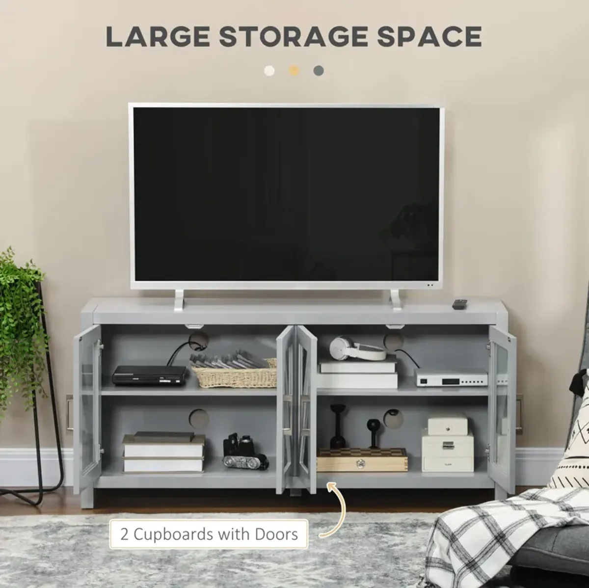 Gray Living Room Storage: TV Cabinet for 58" TVs with Glass Doors