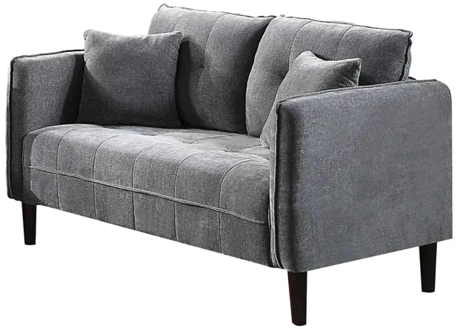 Hak 52 Inch Loveseat, Rounded Curved Arms, Biscuit Tufting, Wood Legs, Gray - Benzara