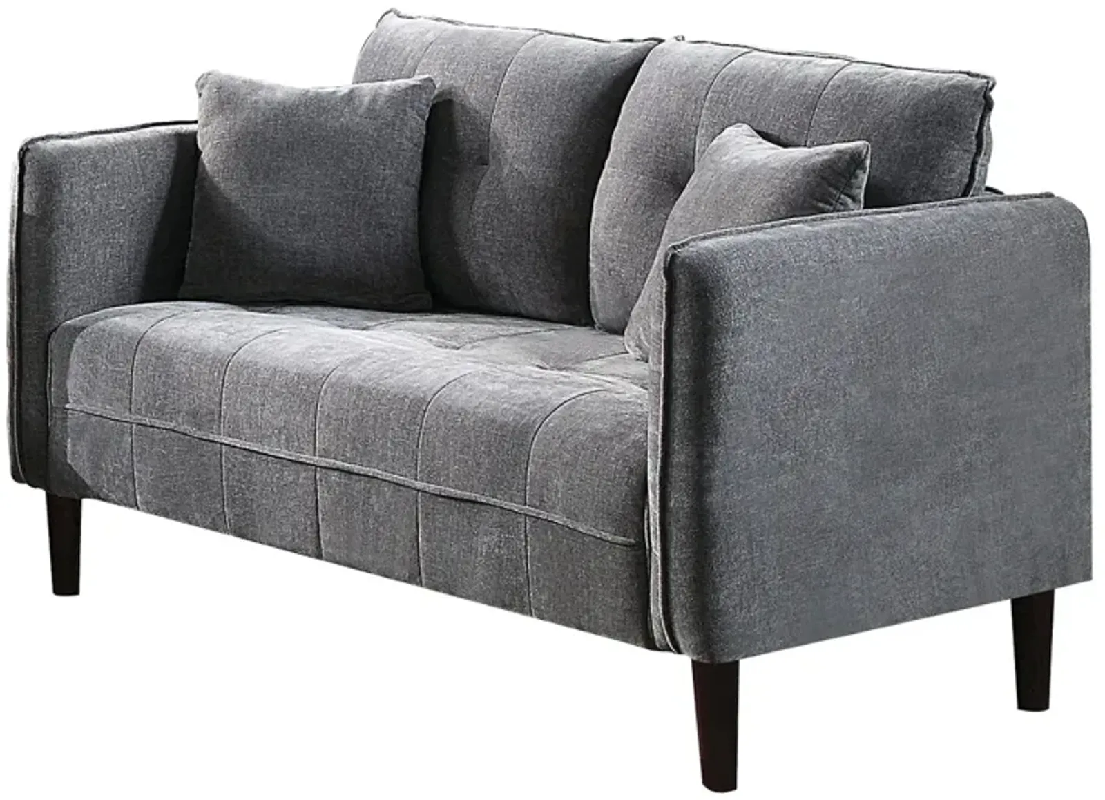 Hak 52 Inch Loveseat, Rounded Curved Arms, Biscuit Tufting, Wood Legs, Gray - Benzara