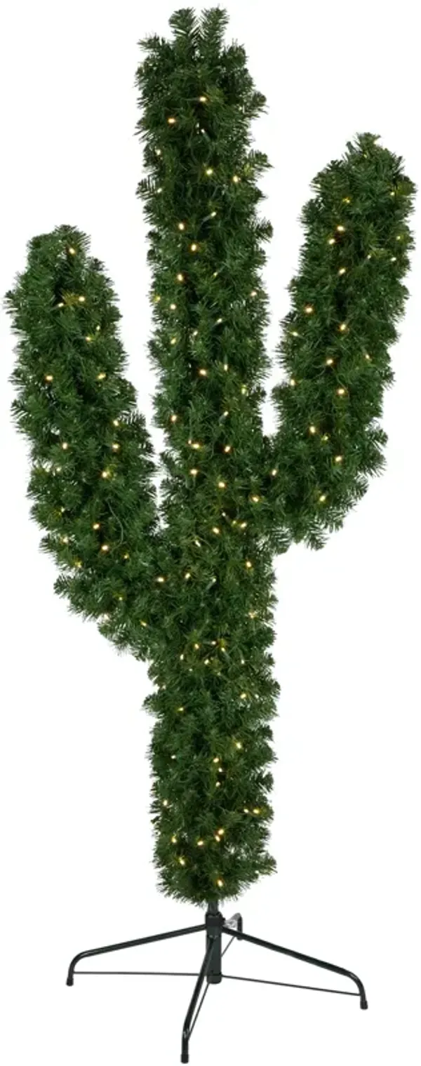 6' Pre-Lit Artificial Pine Cactus Christmas Tree  Warm Clear LED Lights