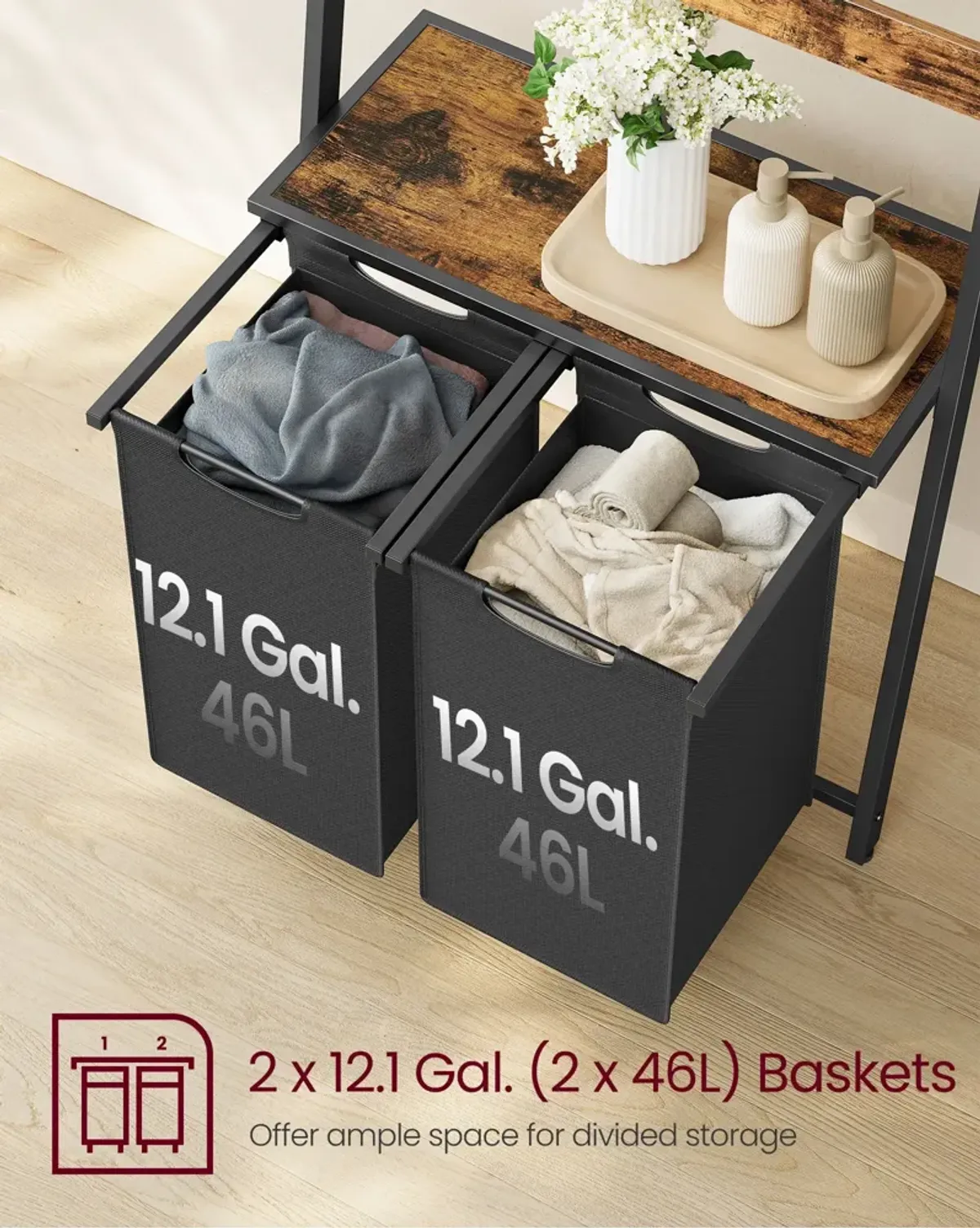 2-Compartment Laundry Hamper with Dividers for Easy Sorting