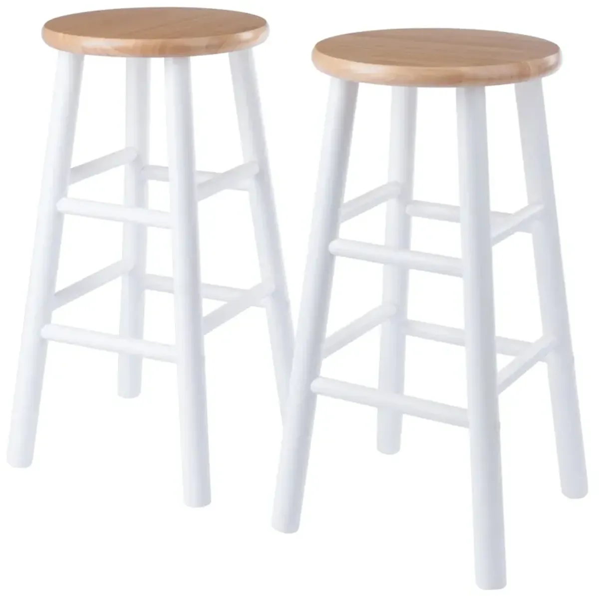 Ergode 2-Piece Huxton Counter Stools - Teak-Finished Seat, White Base - Solid Wood Construction - Sleek Design - 24.4" High - Holds up to 220 lbs