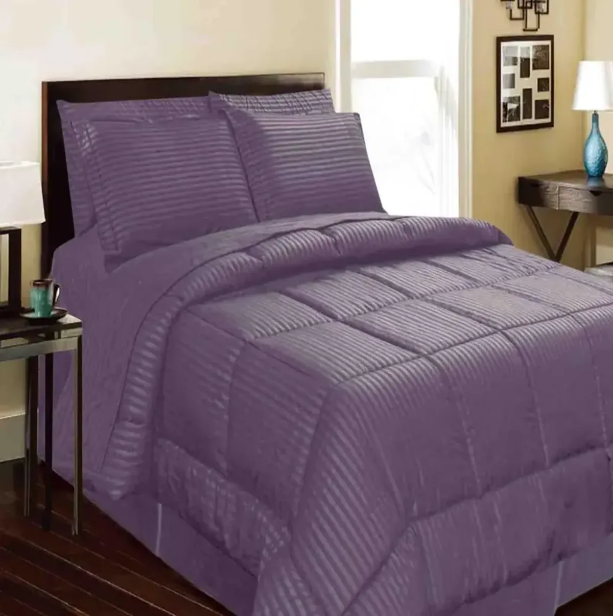 Embossed 8-Pieces Stripe All Season Ultra Soft High Quality Microplush Comforter Set