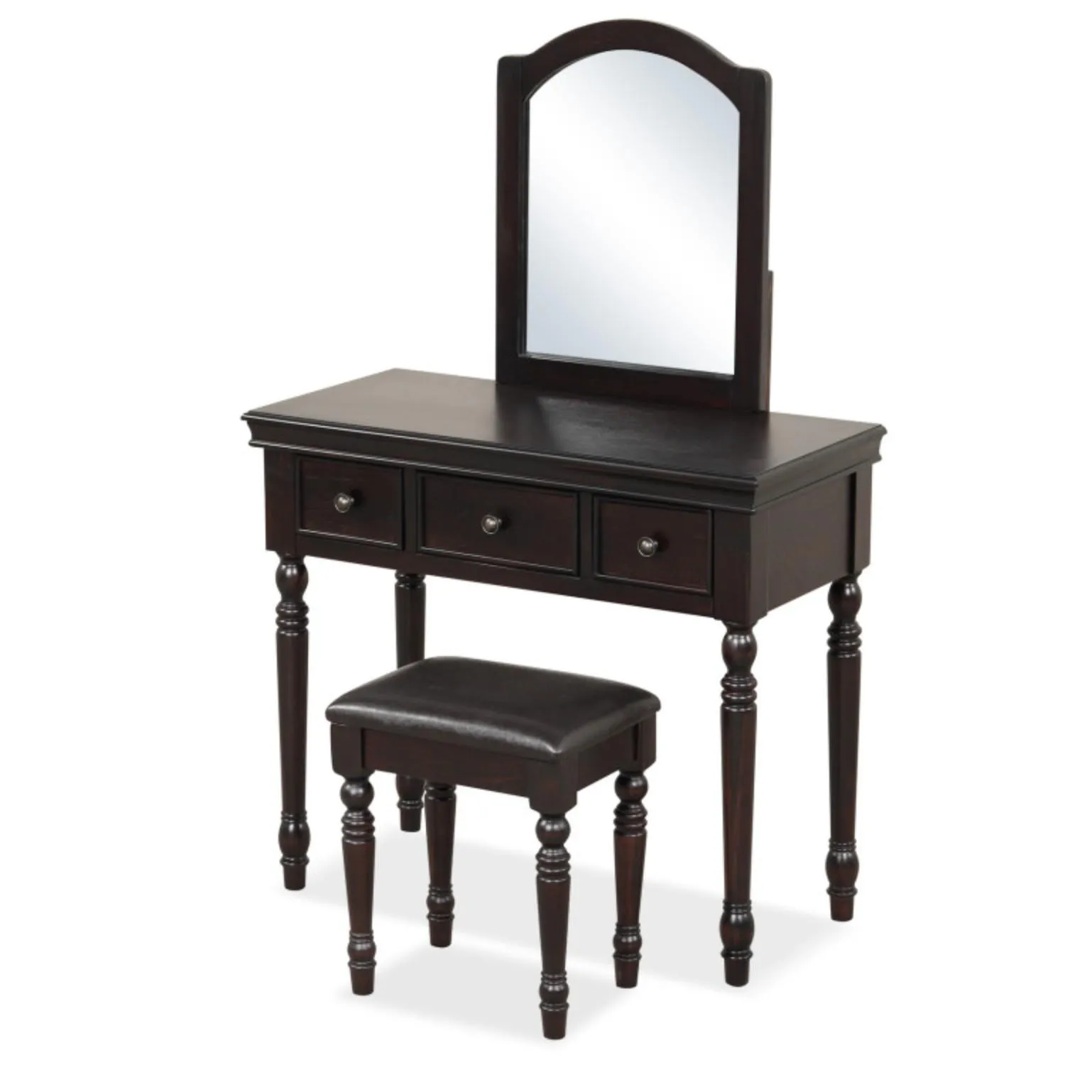 Hivvago Makeup Vanity Table and Stool Set with Detachable Mirror and 3 Drawers Storage