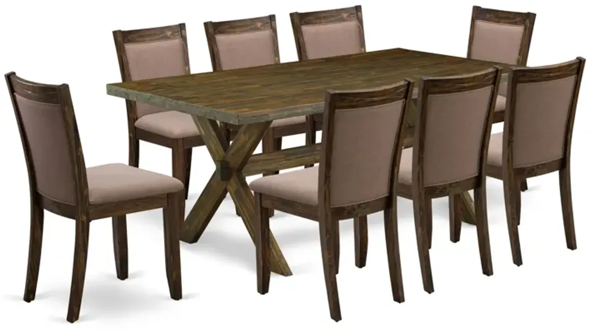 East West Furniture X777MZ748-9 9Pc Kitchen Set - Rectangular Table and 8 Parson Chairs - Multi-Color Color