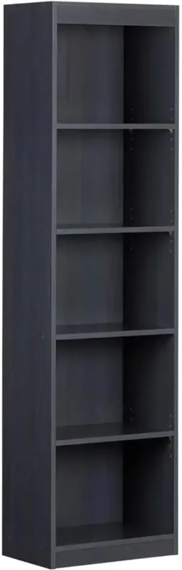 Hivvago Narrow 5-Shelf Bookcase Slim Storage Shelving Unit Dark Blue Black Wood Finish