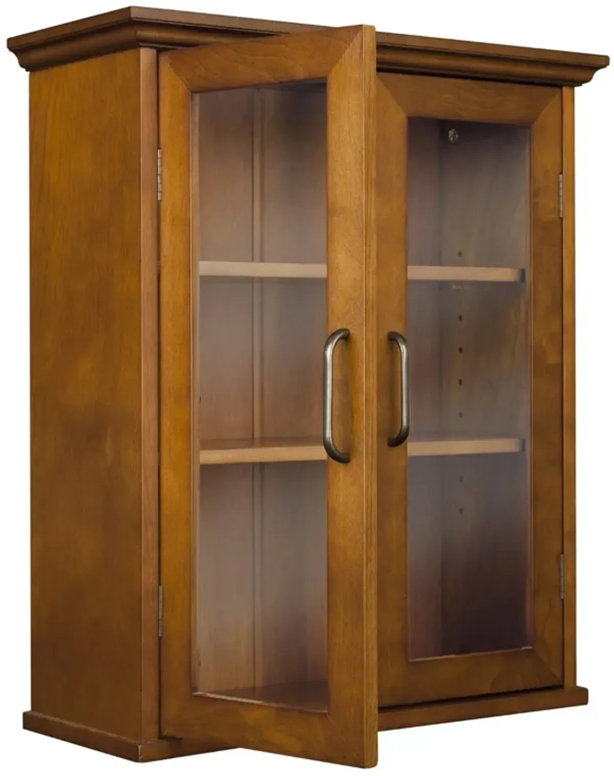 Hivvago Oak Finish Bathroom Wall Cabinet with Glass  2-Doors & Shelves