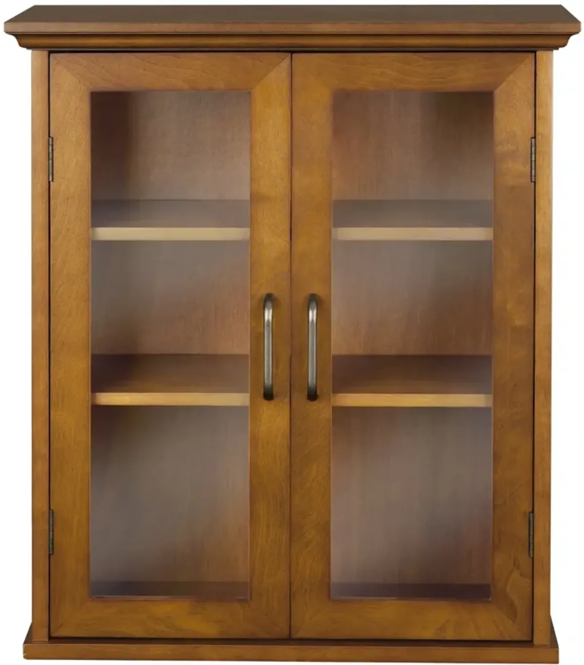 Hivvago Oak Finish Bathroom Wall Cabinet with Glass  2-Doors & Shelves