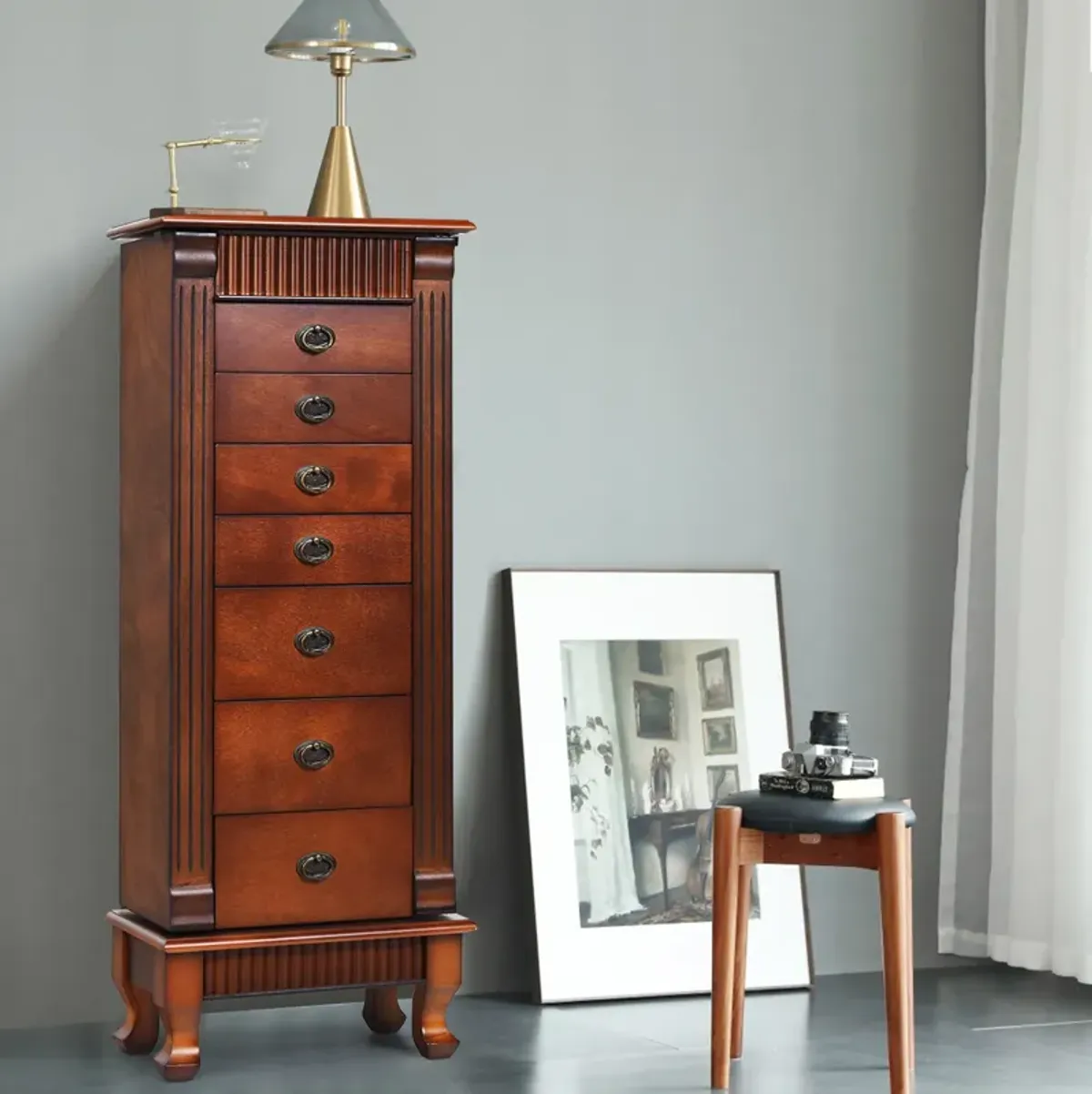 Wooden Jewelry Armoire Cabinet Storage Chest with Drawers and Swing Doors