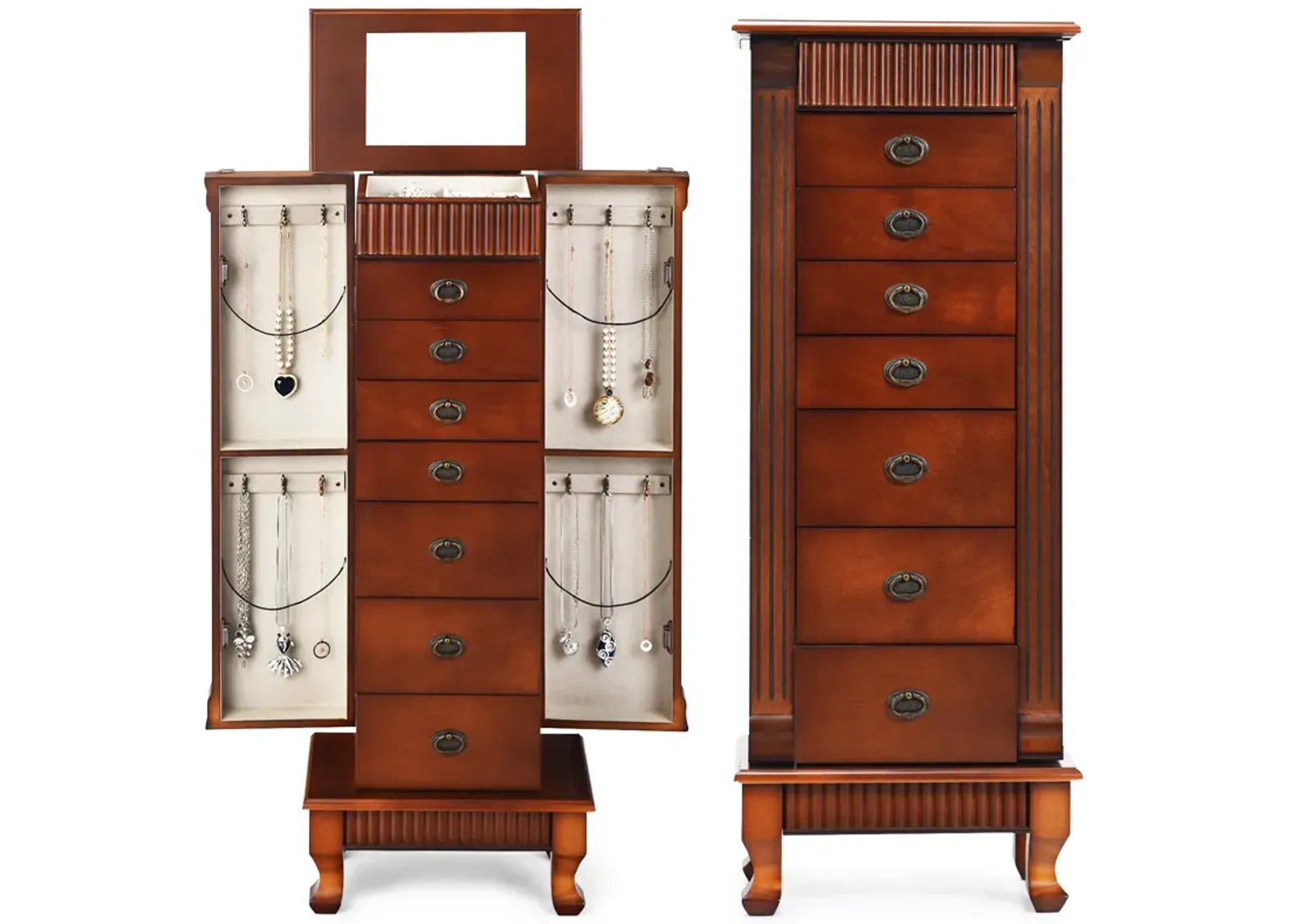 Wooden Jewelry Armoire Cabinet Storage Chest with Drawers and Swing Doors