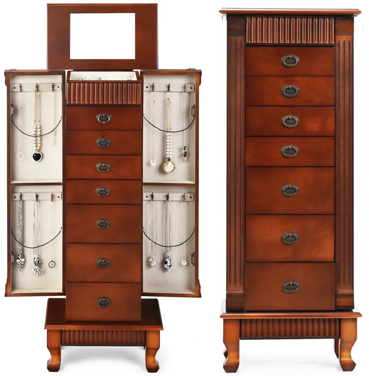 Wooden Jewelry Armoire Cabinet Storage Chest with Drawers and Swing Doors