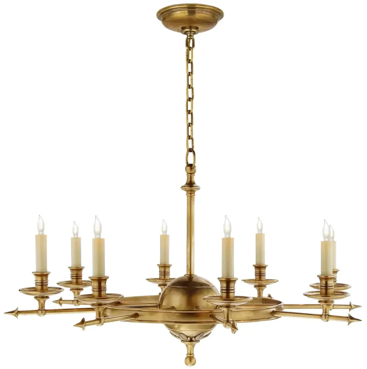 Leaf and Arrow Large Chandelier in Bronze with Antique-Burnished Brass