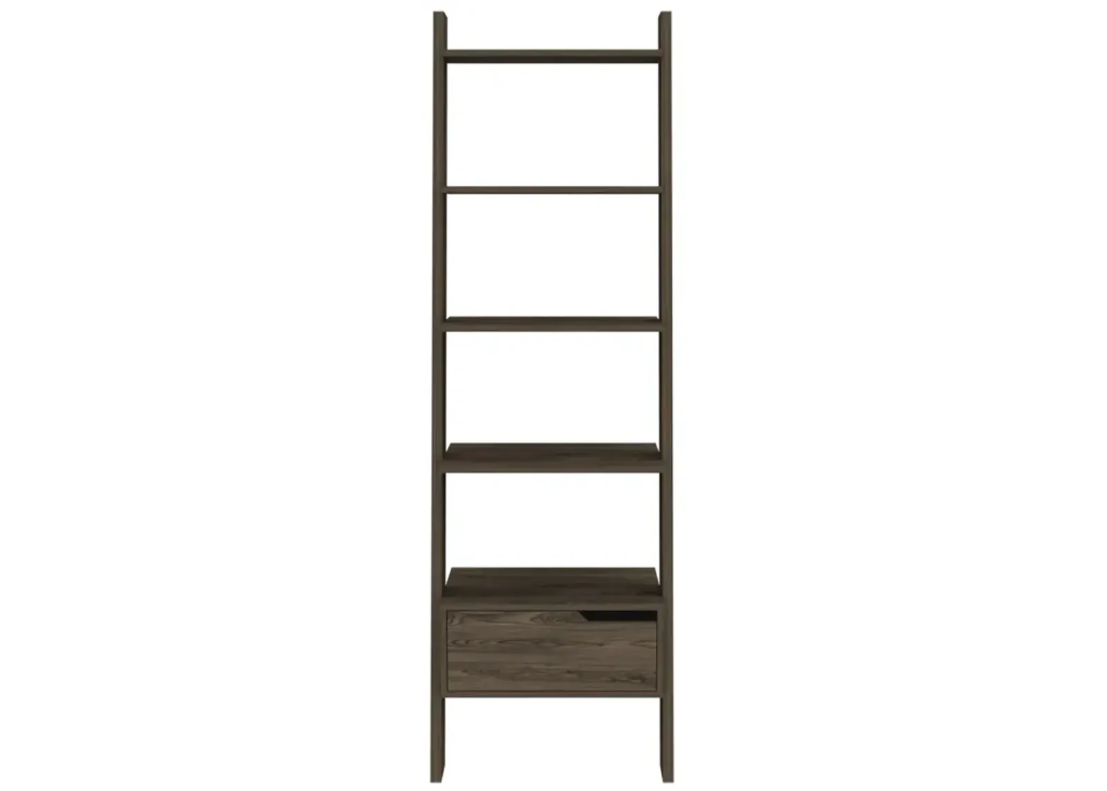 New Haven 1-Drawer 4-Shelf Ladder Bookcase Dark Walnut