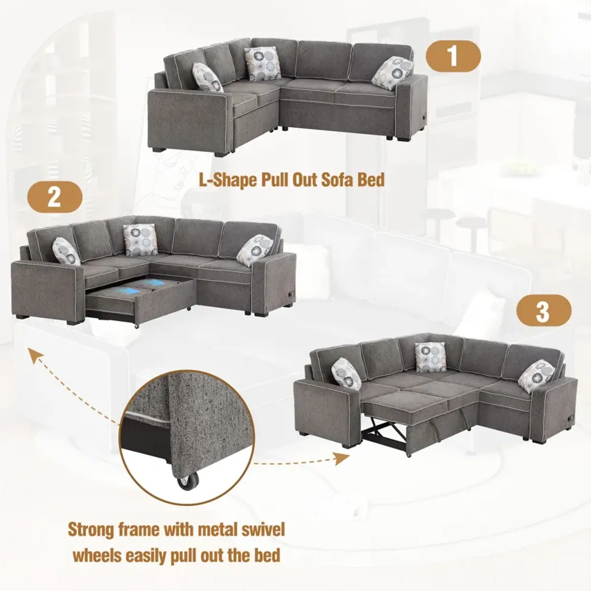 Merax Modern Convertible Sleeper Sofa with 2 USB Ports