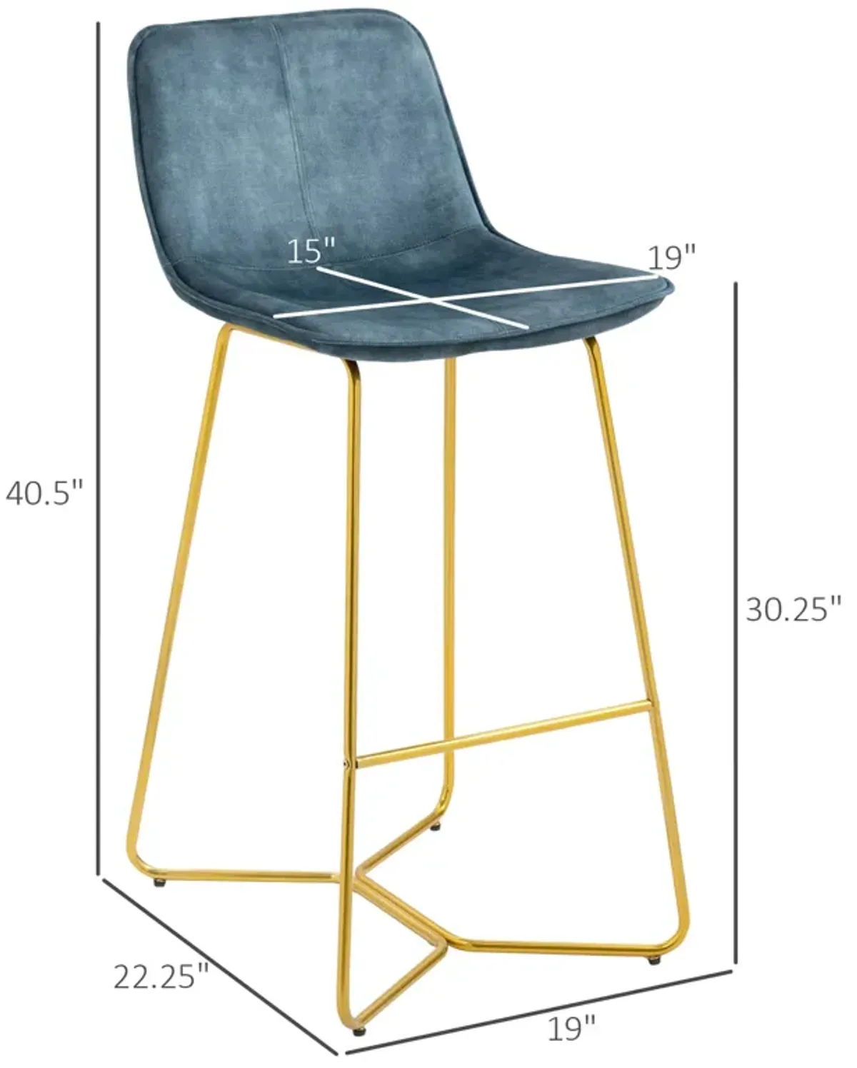 Blue Velvet Bar Seats: Tall Stools with Gold-Tone Metal Legs