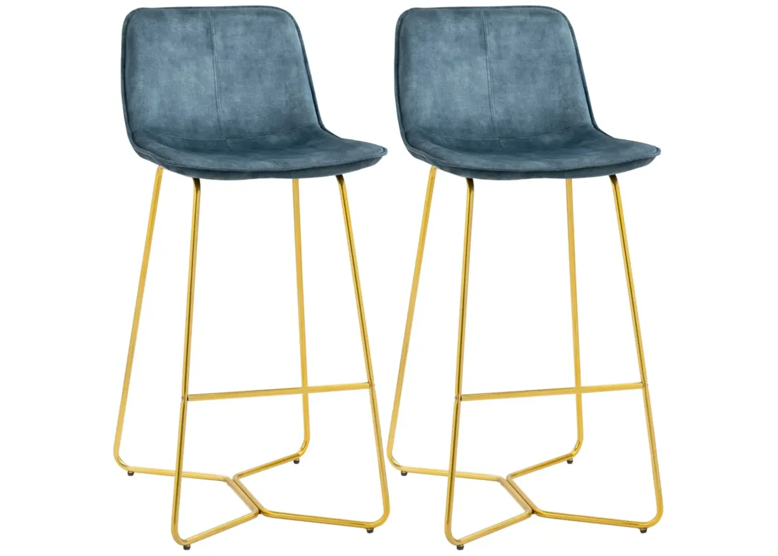 Blue Velvet Bar Seats: Tall Stools with Gold-Tone Metal Legs