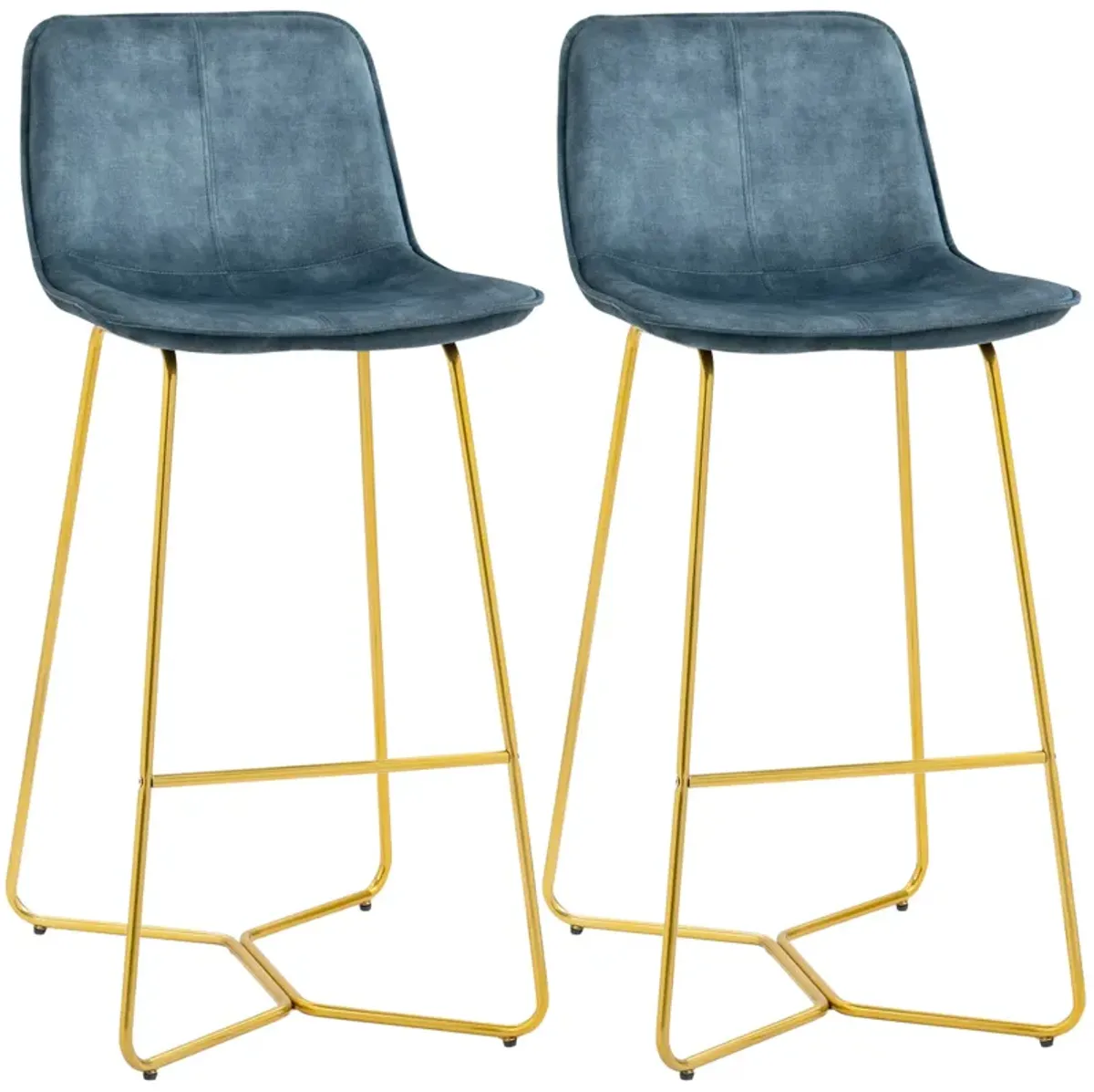 Blue Velvet Bar Seats: Tall Stools with Gold-Tone Metal Legs