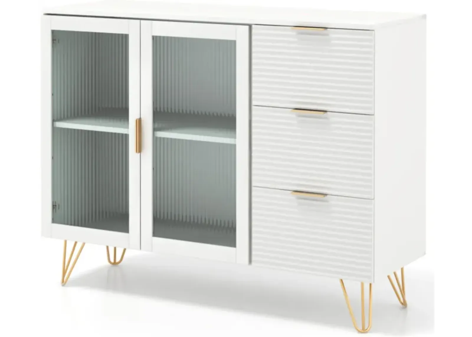 Hivvago Modern Sideboard Buffet Cabinet with 2 Doors and 3 Drawers for Living Room Dining Room-White