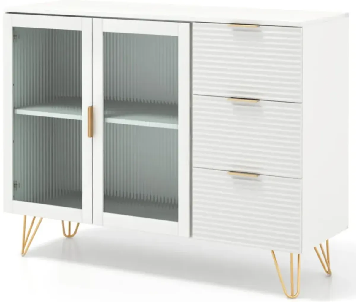 Hivvago Modern Sideboard Buffet Cabinet with 2 Doors and 3 Drawers for Living Room Dining Room-White