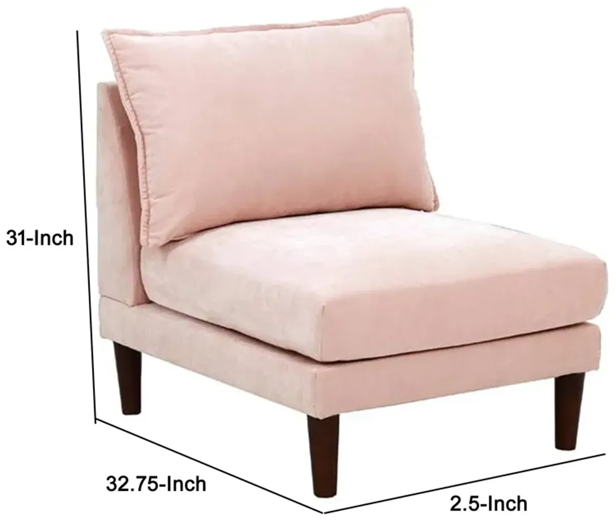 Rio 33 Inch Modular Armless Sofa Chair, Lumbar Cushion, Blush Pink - Benzara