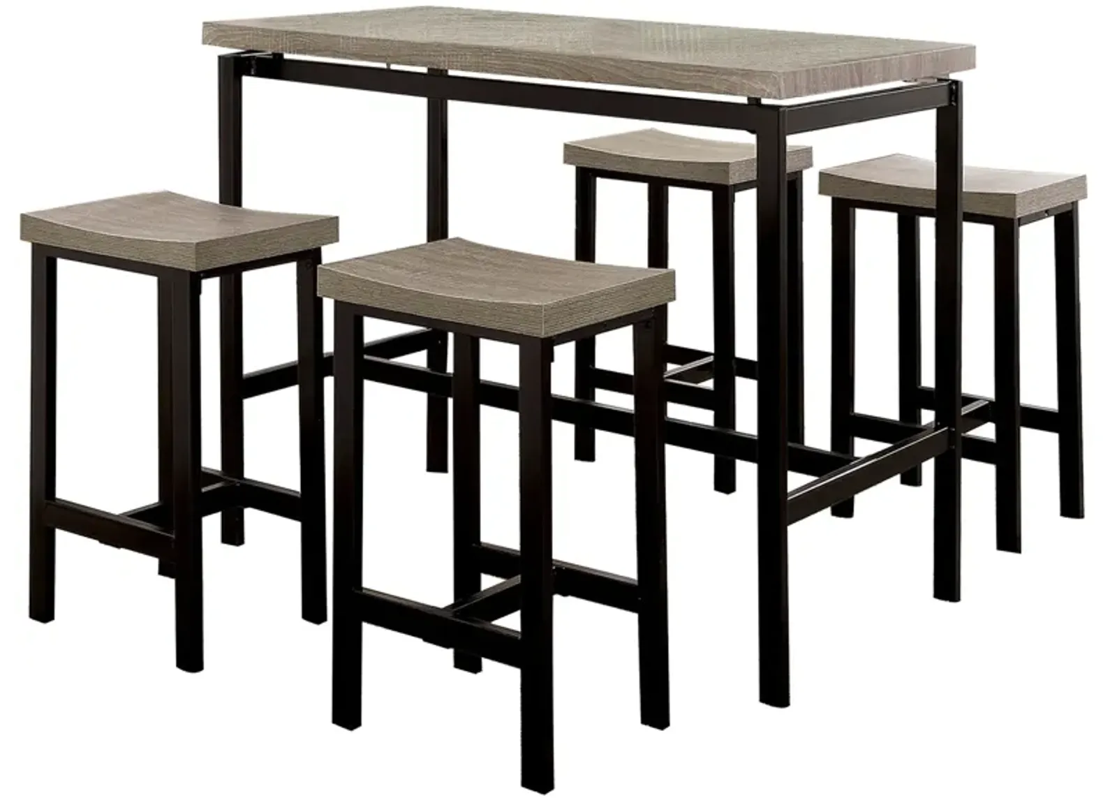 5 Piece Wooden Counter Height Table Set In Natural Brown And Black - Benzara