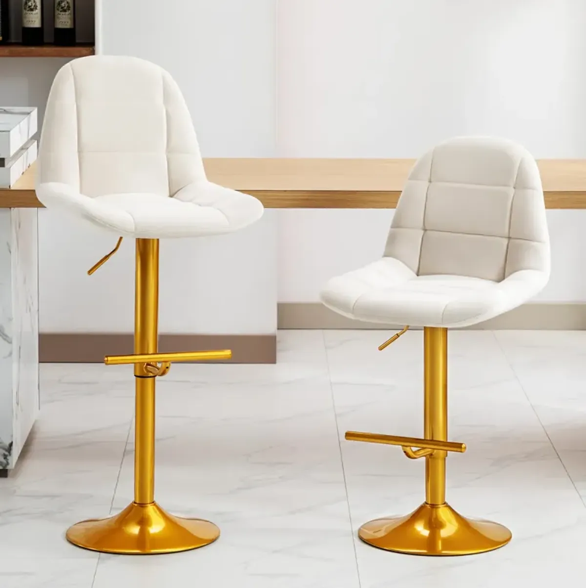 Modern Velvet Swivel Bar Stools Set-2 Adjustable Chairs