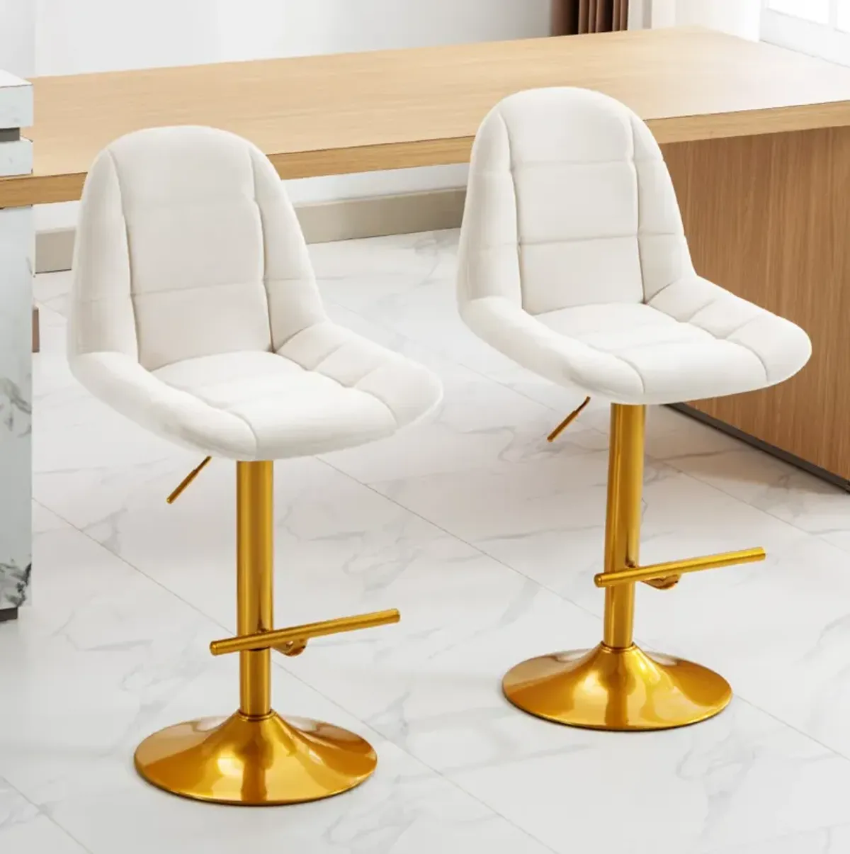 Modern Velvet Swivel Bar Stools Set-2 Adjustable Chairs