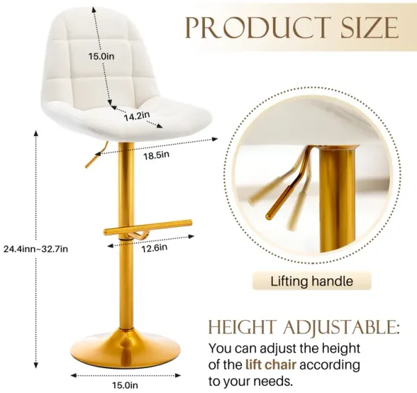 Streamdale Modern Velvet Swivel Bar Stools Set-2 Adjustable Chairs