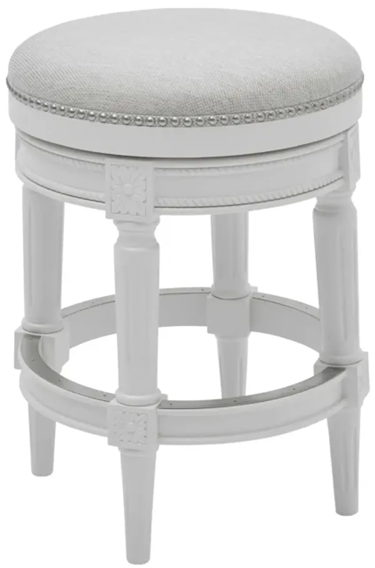 Backless Swivel Bar Stool with Fabric Seat and Solid Wood Base for Kitchen or Home Bar