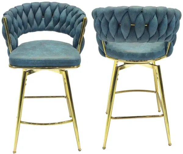 Streamdale Blue Upholstered Bar Stools Set Of 2 With Swivel