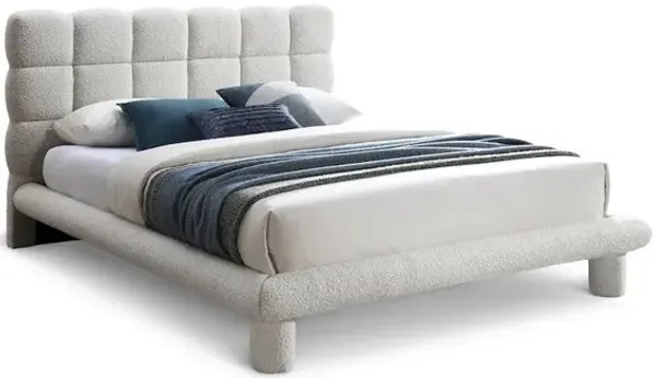 Meridian Furniture Deco Cream Boucle Fabric King Bed