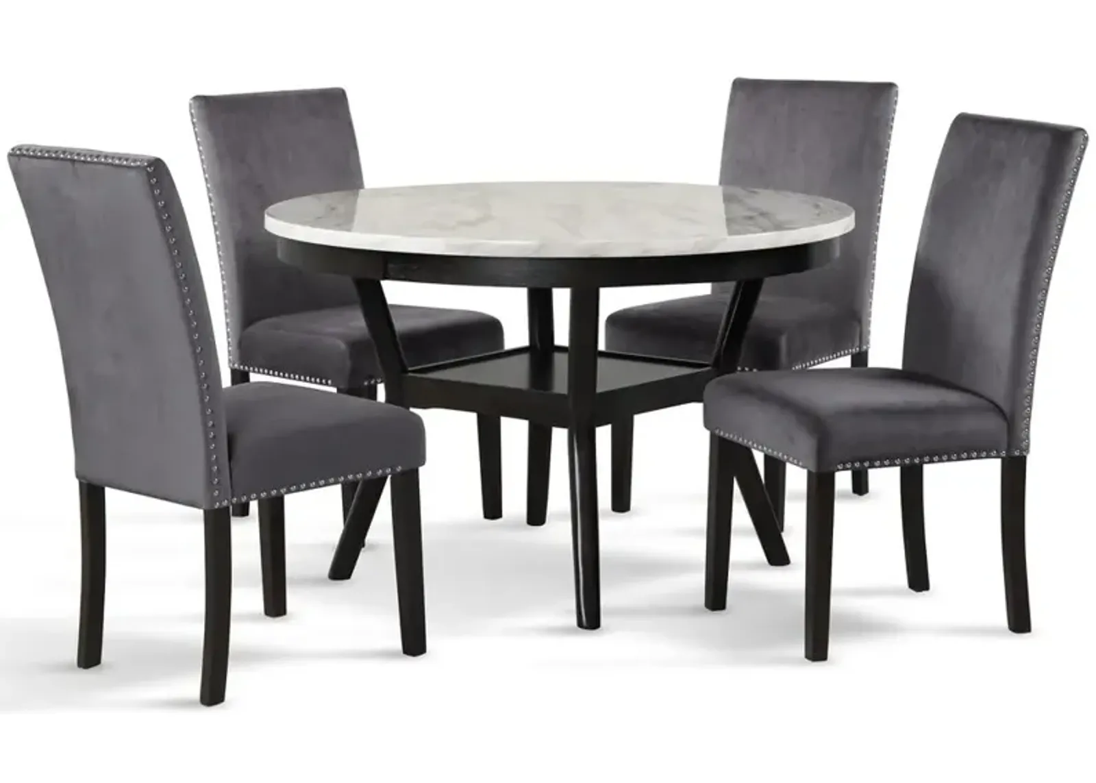 New Classic Furniture Furniture Celeste 5-Pc Faux Marble Round Dining Set  4 Chair-Gray