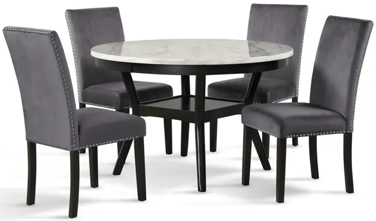 New Classic Furniture Furniture Celeste 5-Pc Faux Marble Round Dining Set  4 Chair-Gray