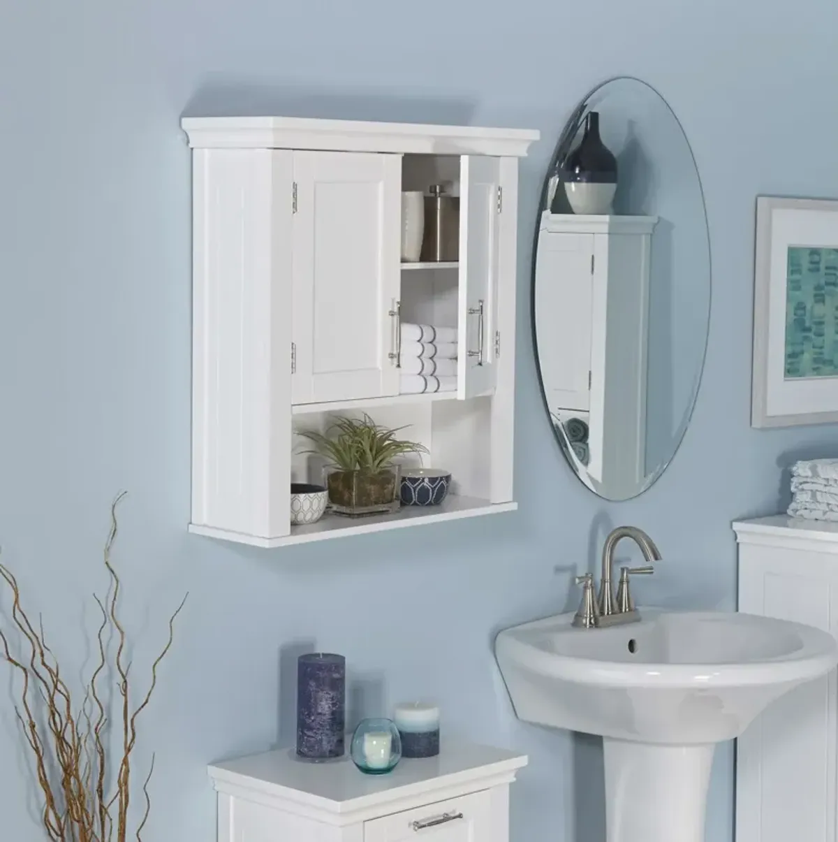 Hivvago White Bathroom Wall Cabinet Cupboard with Open Shelf