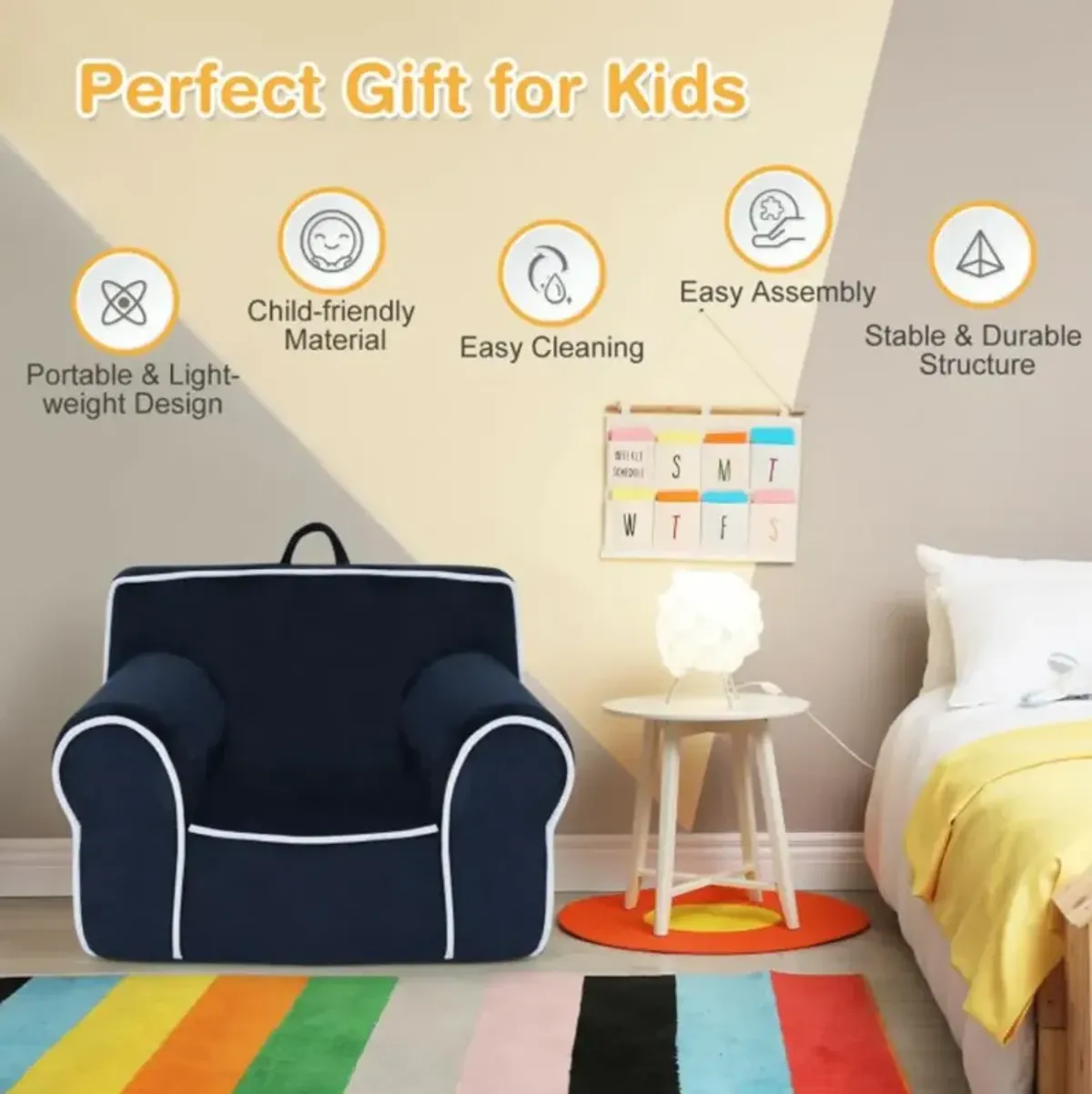 Hivvago Upholstered Kids Sofa with Velvet Fabric and High-Quality Sponge